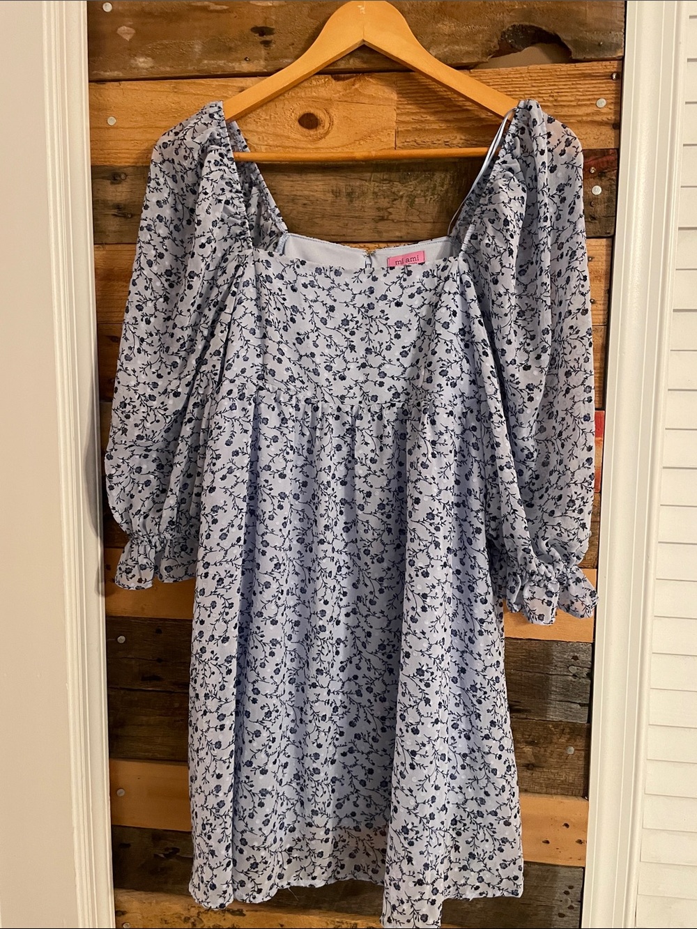 Light Blue Floral Babydoll Puff-Sleeve Dress